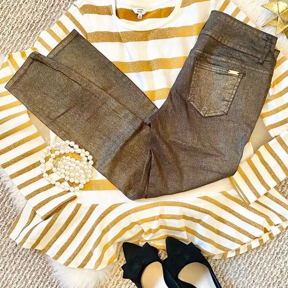 Thalia Sodi Denim - ✨THALIA SODI Festive Shimmer Gold & Black Leans/Pants Women’s Size 6✨